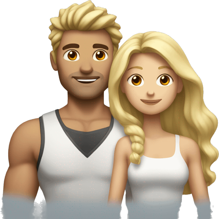 A couple. The guy is very muscular with spiky brown hair and the girl has long blonde hair  emoji