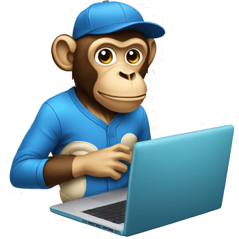 monkey dressing a baseball cap forward and a laptop emoji