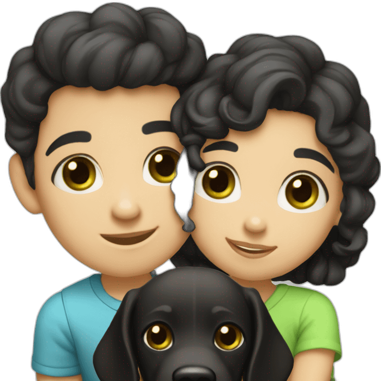 girl-with-brown-eyes-and-black-hair-and-a-boy-with-bald-hair-and-green-eyes-and-hugs-1-dog-black-and-white-curly emoji