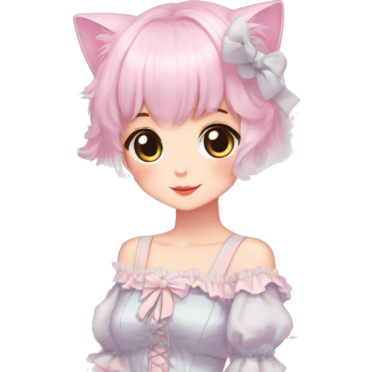 Shiny Blushing Cute Romantic Kawaii Beautiful Pastel Lolita Anime Catgirl Trending Style Cottagecore Pastelcore  full body emoji