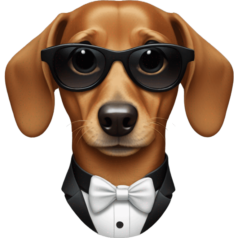 Dachshund wearing a tuxedo and sunglasses emoji