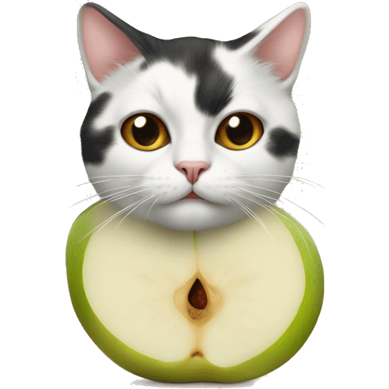 A calico pear with a face of a cat emoji