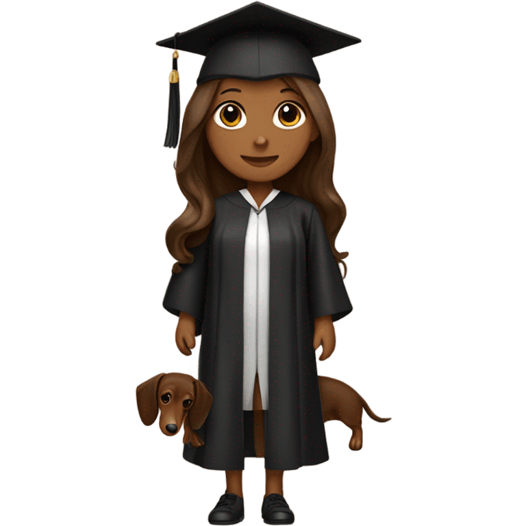 brown haired girl in graduation cap with black long haired dachshund  emoji