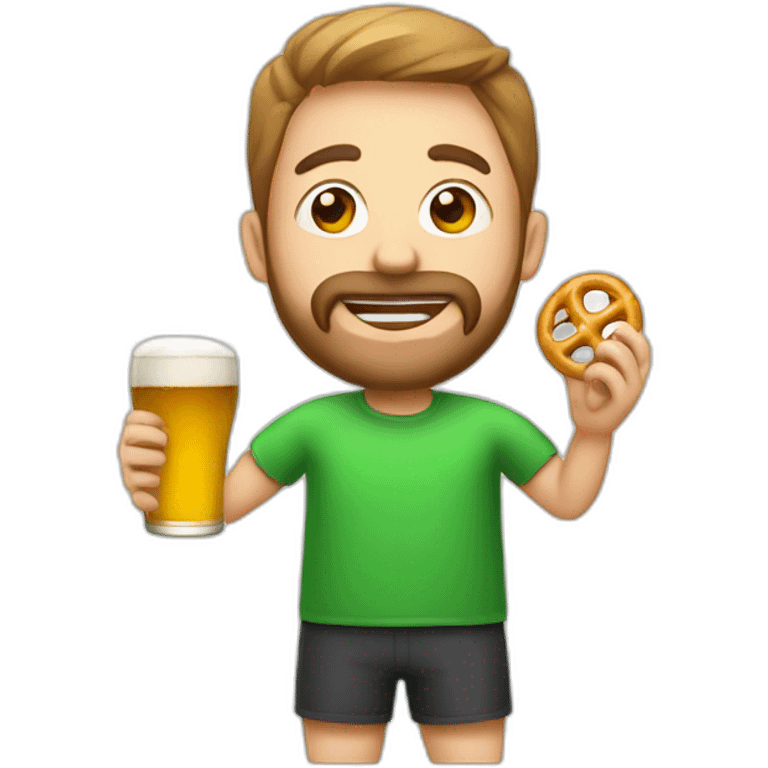 man playing ping pong drinking beer and eating pretzel emoji