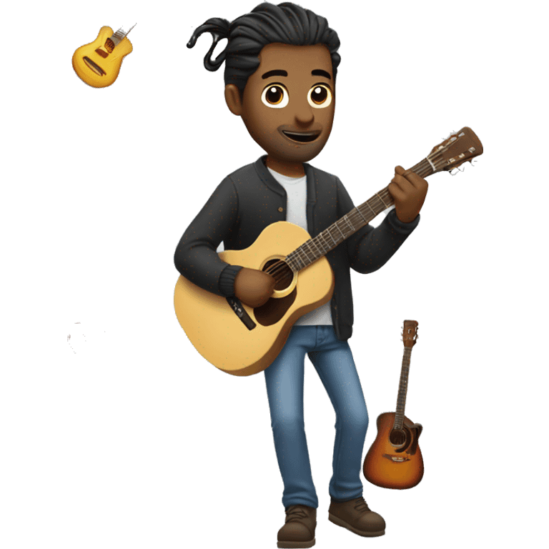 man wearing cardigan with a manbun playing guitar emoji