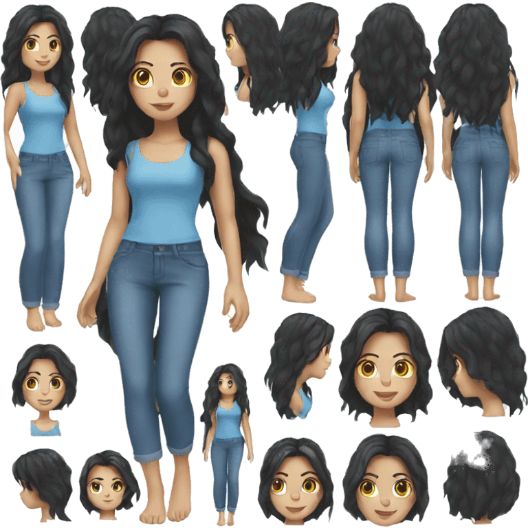 woman with black hair and blue eyes full body emoji