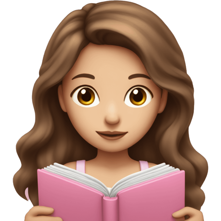 fair-skinned girl with long brown hair holding a baby-pink-colored book emoji