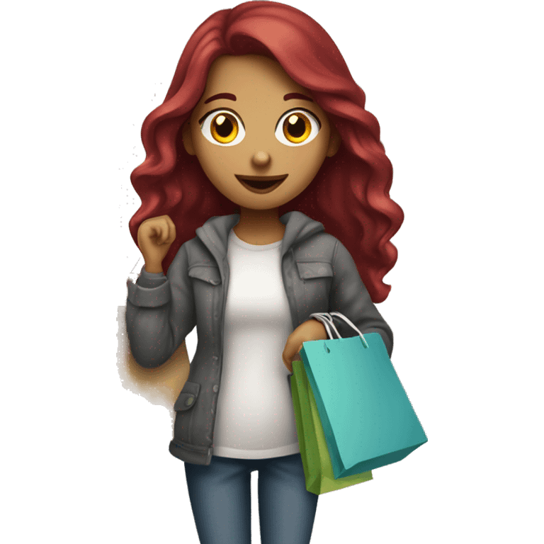 Long Burgundy haired girl, shopaholic, carrying a lot of shopping bags emoji