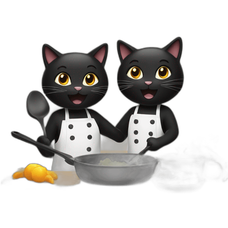 Two black cats cooking emoji