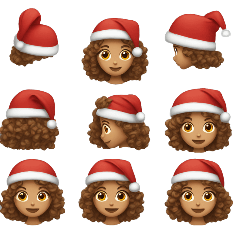 Woman with long brown curly hair wearing Santa hat emoji