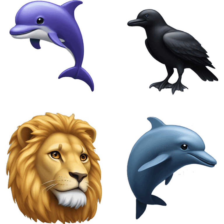 Dolphin, lion, raven emoji emoji