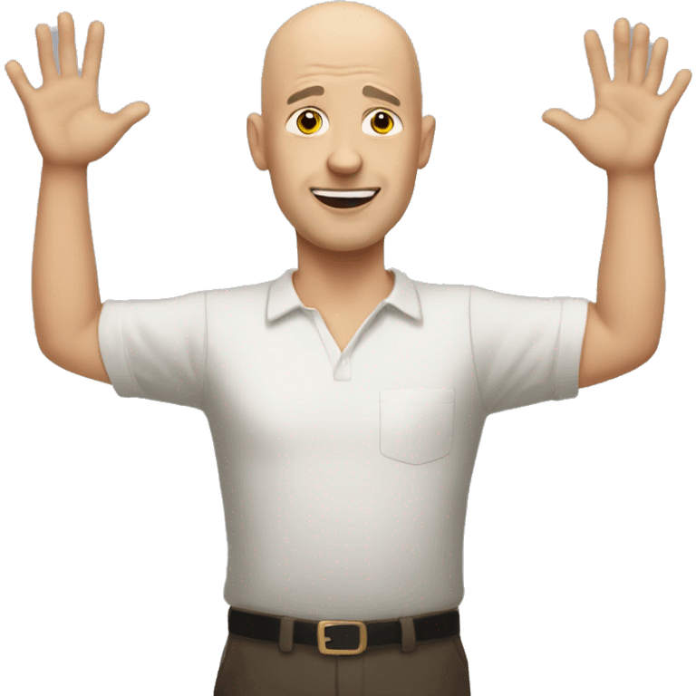 bald person raising his hands as if he doesn't know emoji