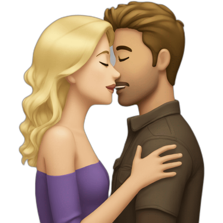 Blond woman kissing brunette man emoji