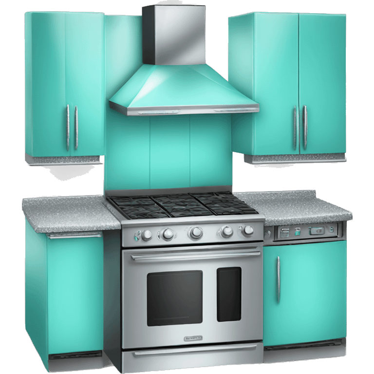 Realistic tiffany blue and silver diamond glitter oven with stove top. emoji