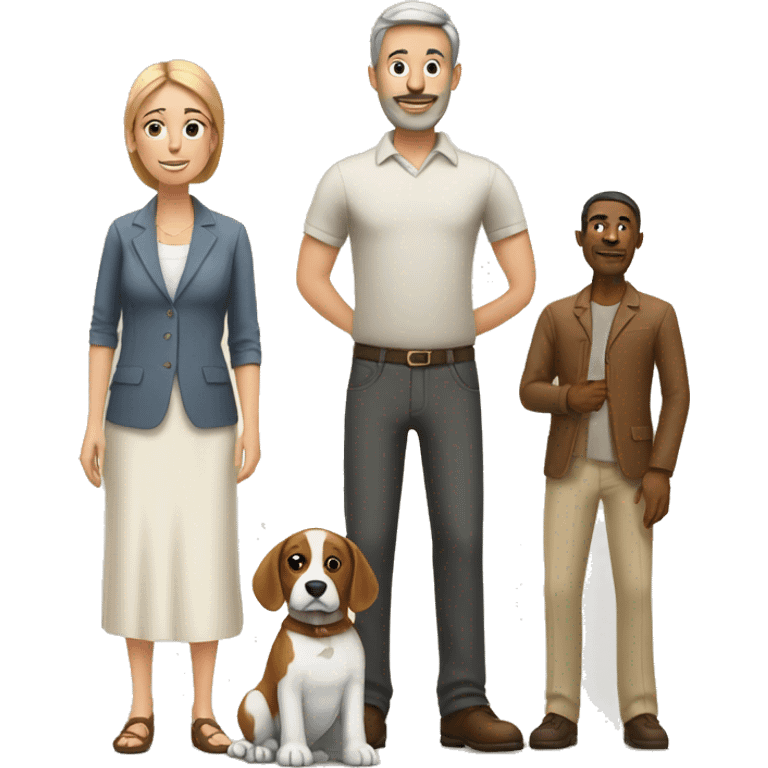 Tall husband and short wife with small white and brown dog emoji