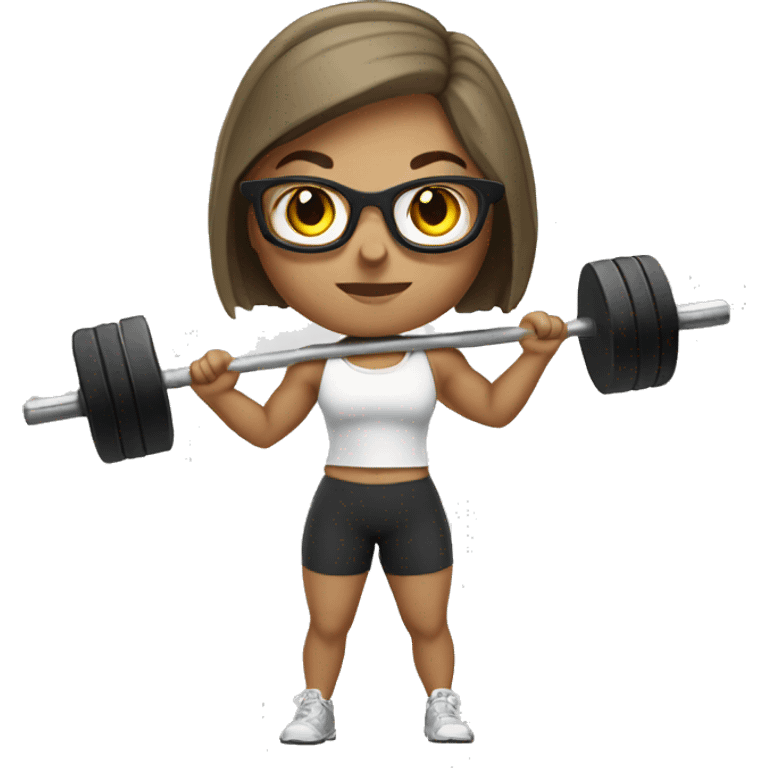 White Sports Girl with short hair glasses holding barbell emoji