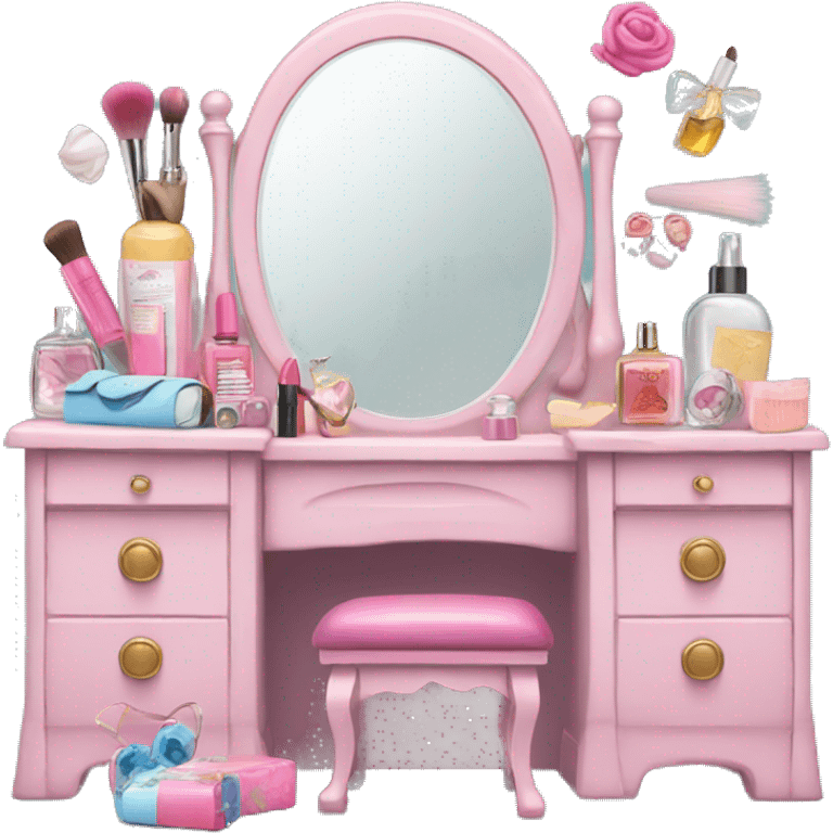 vanity with tons of girly things on it  emoji