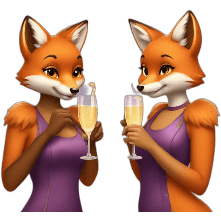 two fox girls drink champagne emoji