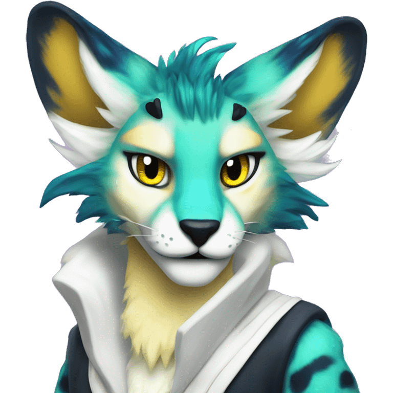 Epic Edgy Colorful ethereal eldritch Sergal-Serval-Vernid full body emoji