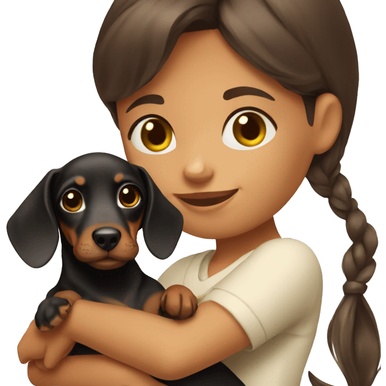 Brunette girl with dachshund puppy emoji