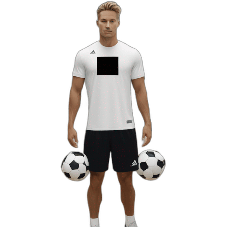 white skin soccer player in black adidas t-shirt training at gym emoji