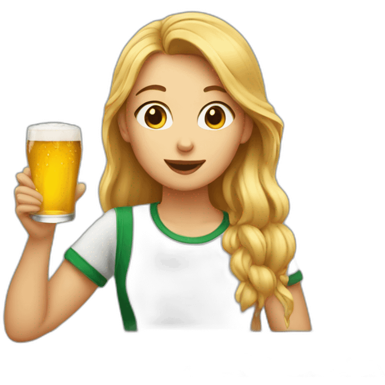 girl drinking beer and eating pizza emoji