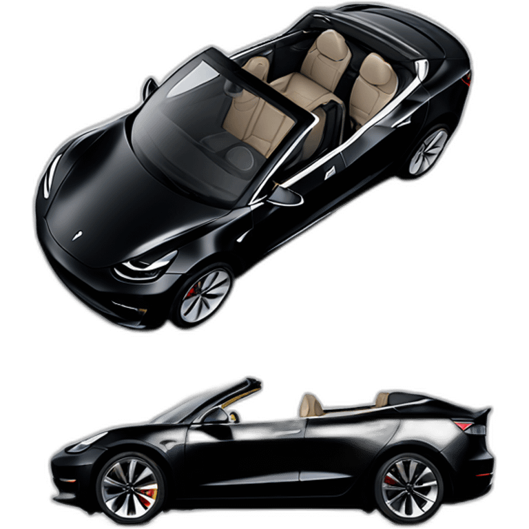 open top, black color, Tesla Model 3, black upholstery, side view emoji