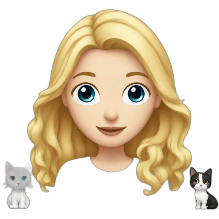 Blond white girl with 2 cats  one brown and one black emoji