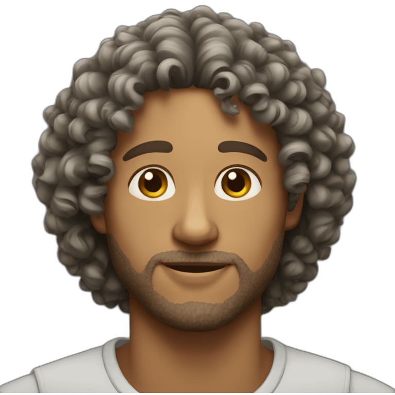 Man with curly hairs and cat emoji