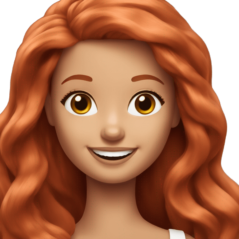 Long red hair Barbie with brown eyes laughing emoji