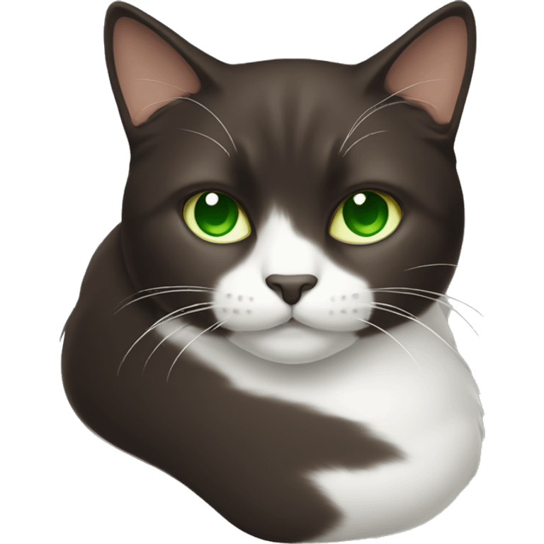 Dark Brown and white cat with green eyes closed emoji