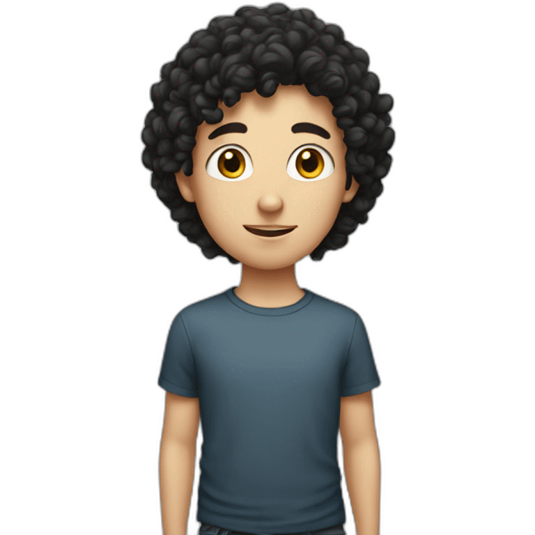 A white kid with black curly hair that has Freckles emoji