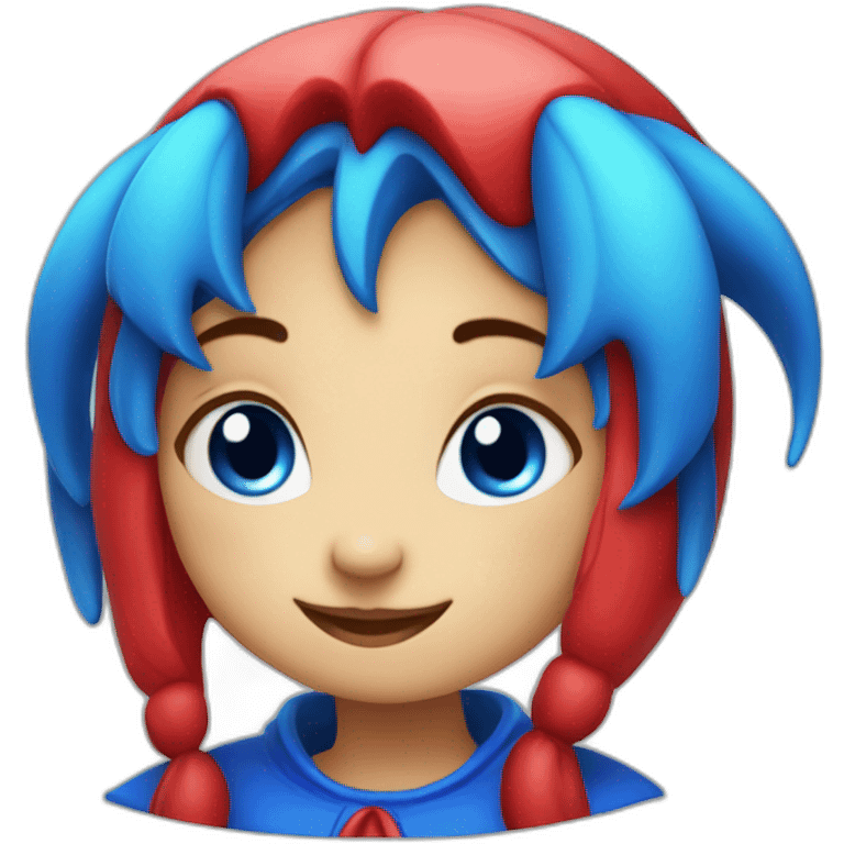 shy cute jester girl red and blue emoji