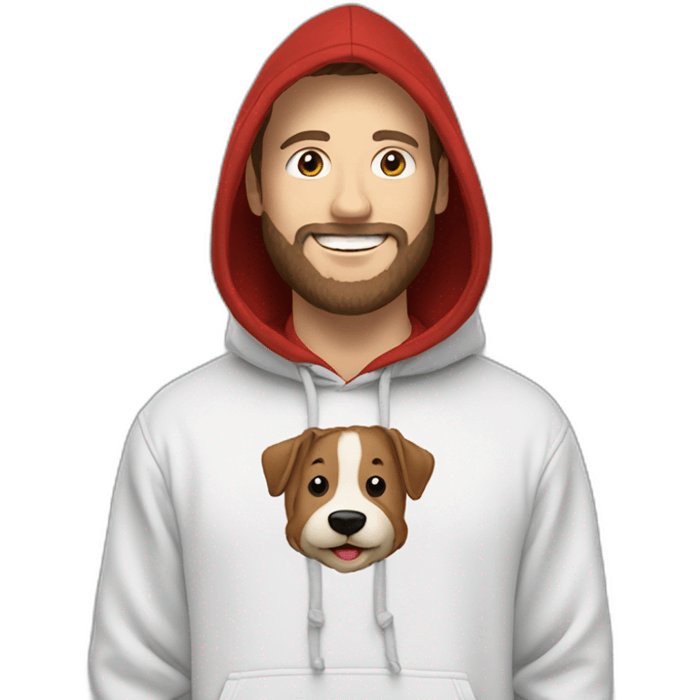 white dude smiling with a brown beard and short brown hair with a red hooded hoodie with "Posh" embroidered on the hoodie emoji