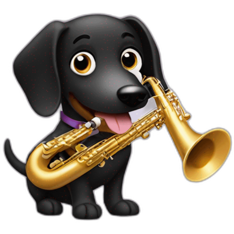 Black wiener dog playing the saxophone emoji