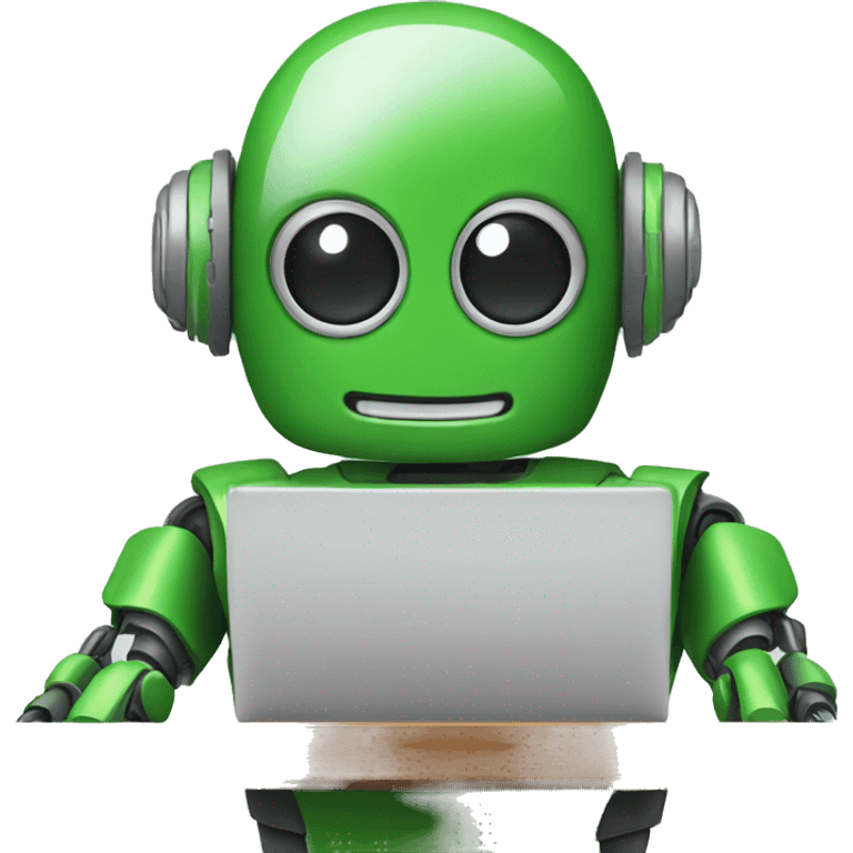 robot in laptop wearing green t-shirt emoji