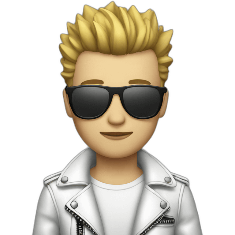 Punk male, with white leather jacket,mirror glasses emoji