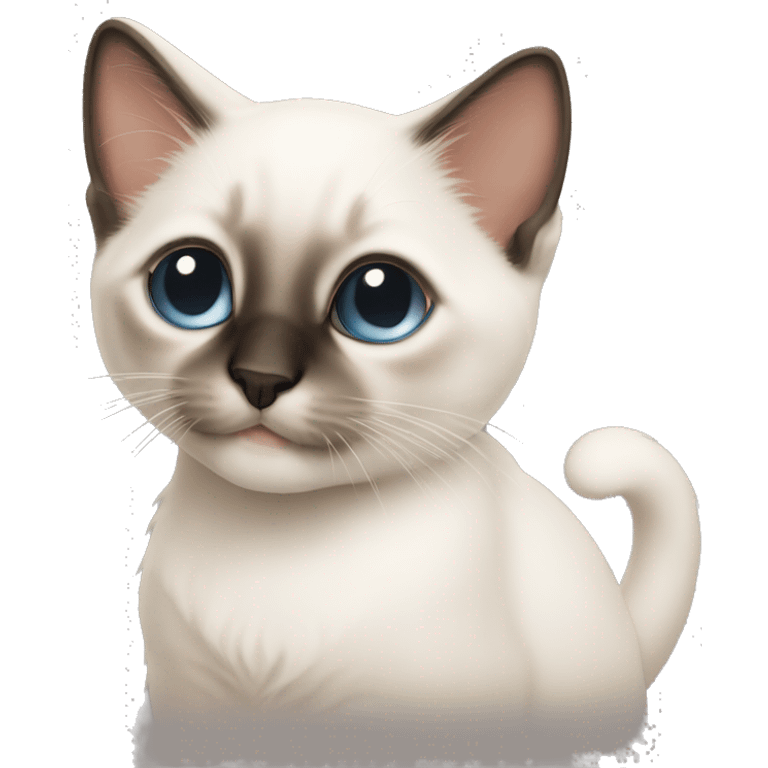 A small Siamese kitten with white fur near the nose and mouth emoji