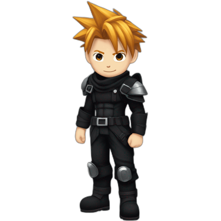 Ginger hair cloud strife hero with black gear clothes full body emoji