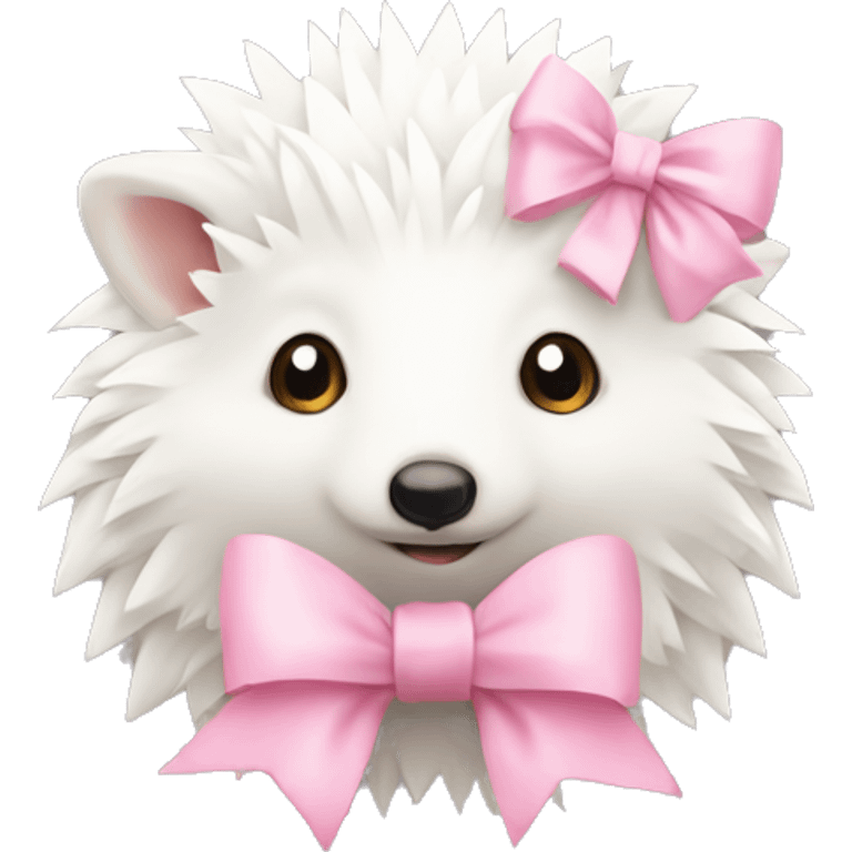 White hedgehog with pastel pink bow emoji