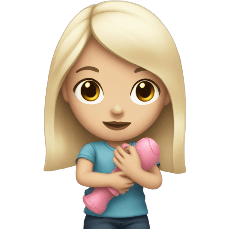 white girl with black hair playing with doll emoji