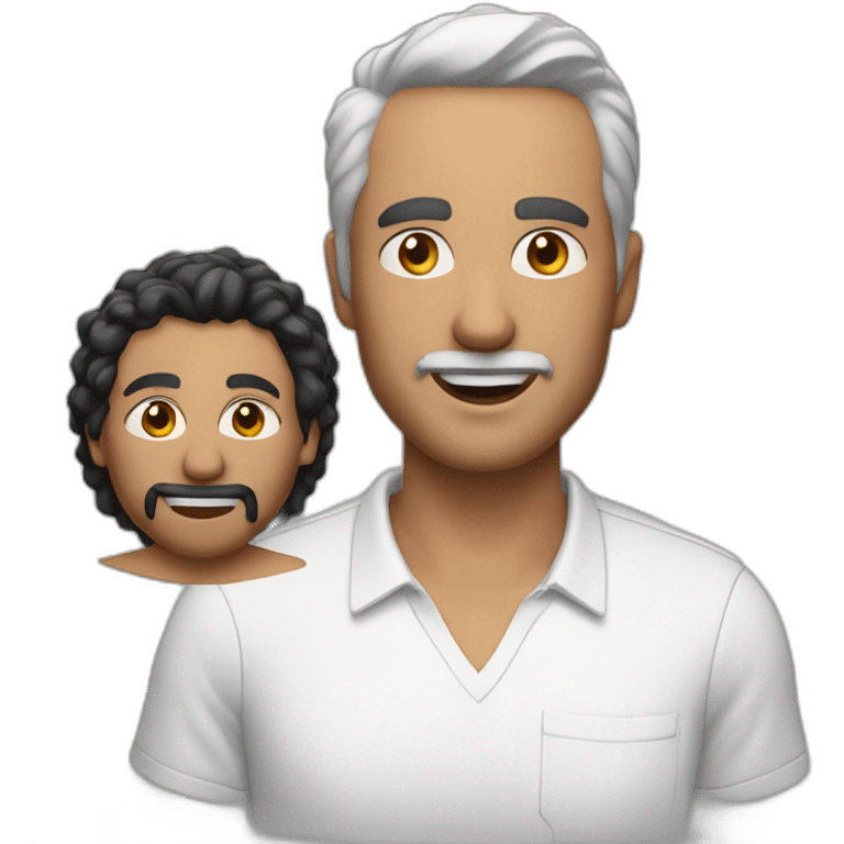 A middle-aged man with a stubble and black and white hair in a white shirt and black pants emoji