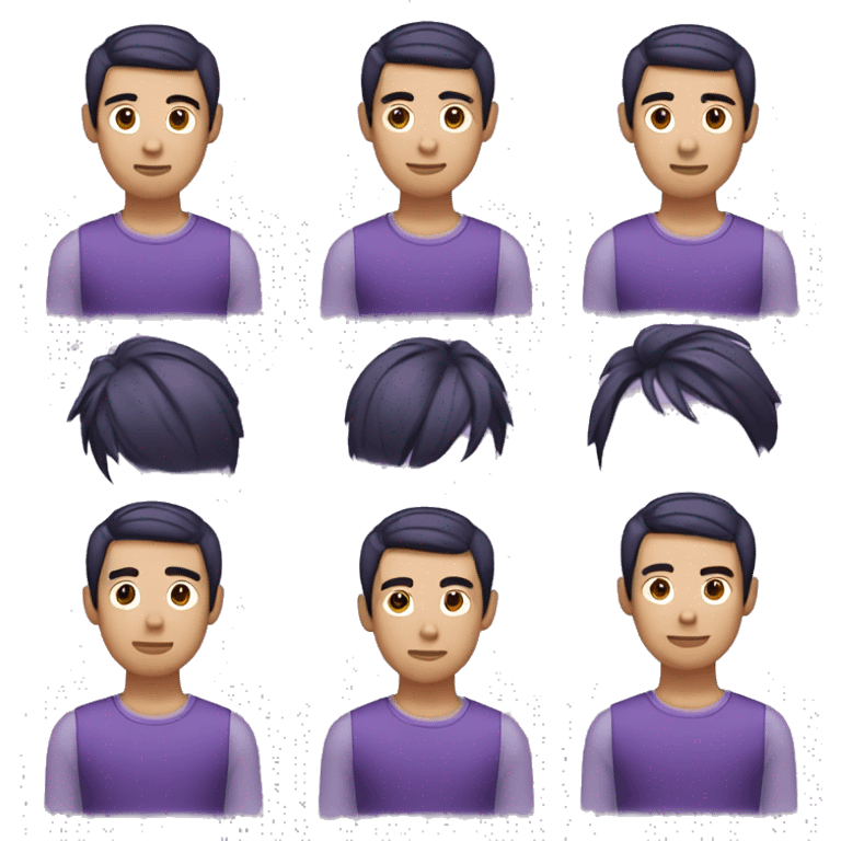 asian guy with straight parted hair and purple ish hair emoji