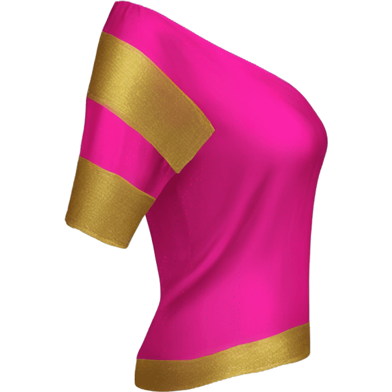 Realistic isolated side view of a low cut off the shoulder hot pink and gold chiffon blouse. emoji