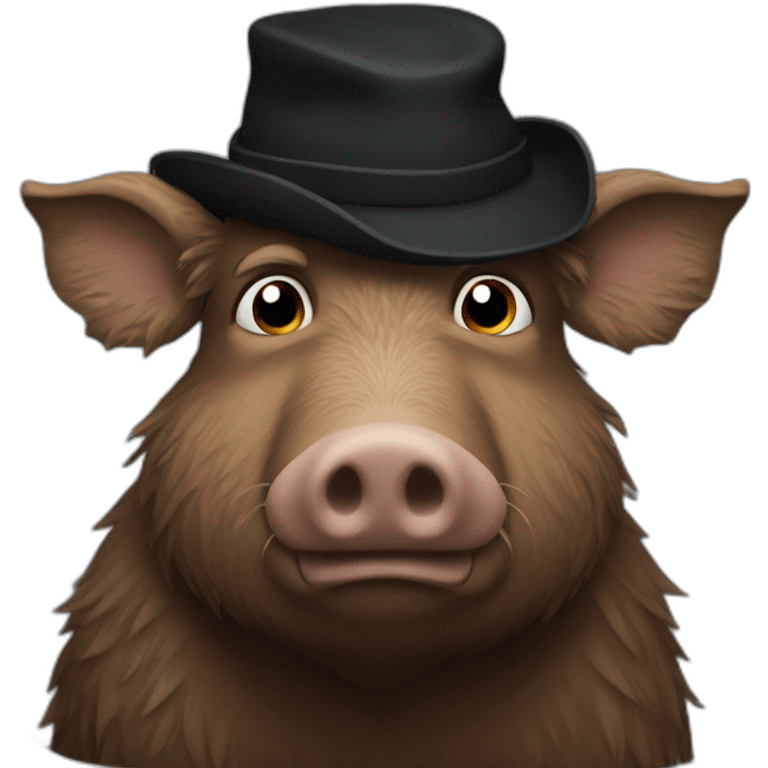 Really sad brown boar in a black winter hat emoji