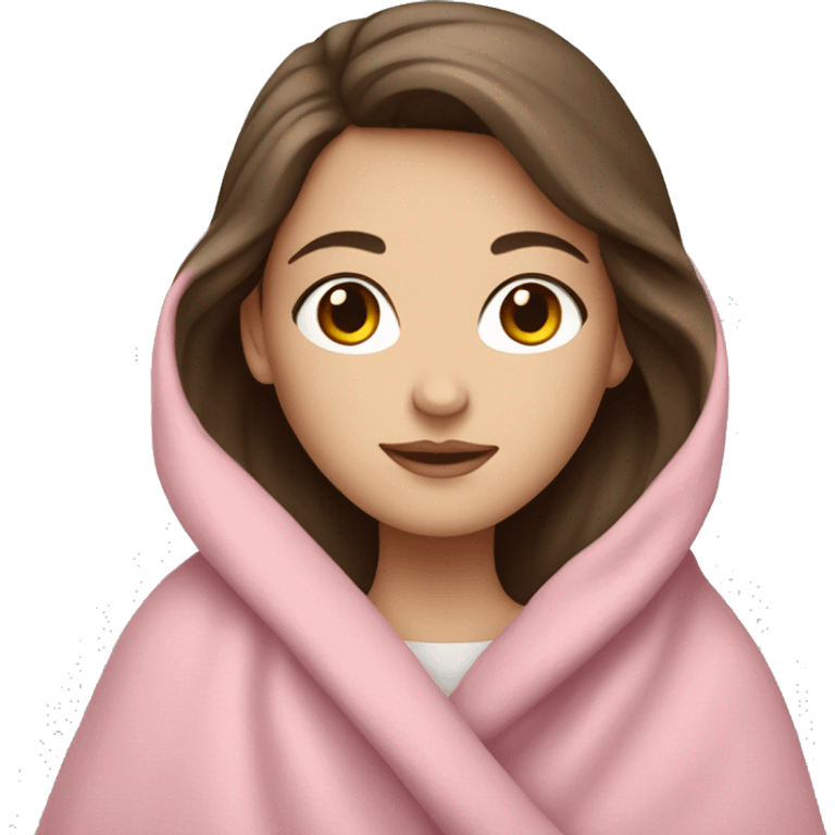 white girl with brunette hair in pink blanket emoji