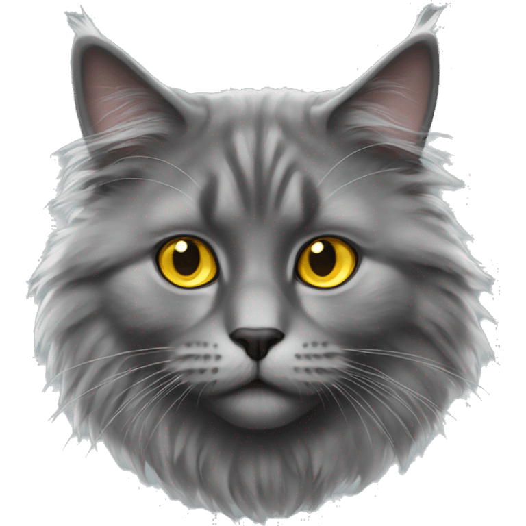 realistic grey fluffy cat with yellow eyes emoji