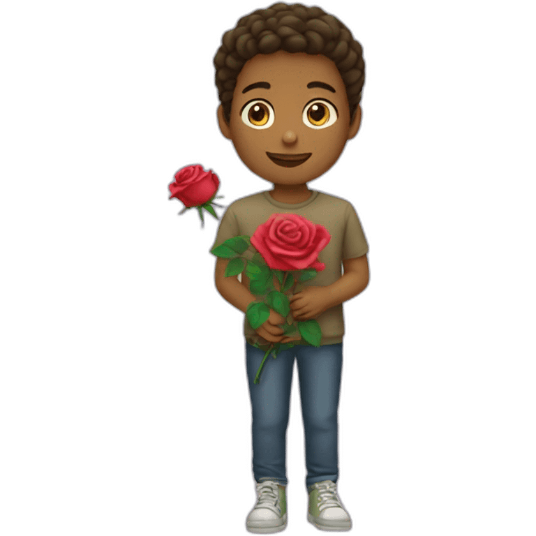 A boy gave a bunch of rose to a girl  emoji