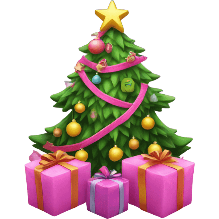 Christmas tree with pink toys and yeli star on top  emoji