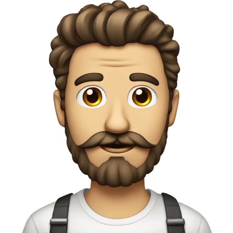 homme cheuveux bouclé yeux marron avec une barbe et une moustache les cheveux bouclé tombe devant son visage emoji